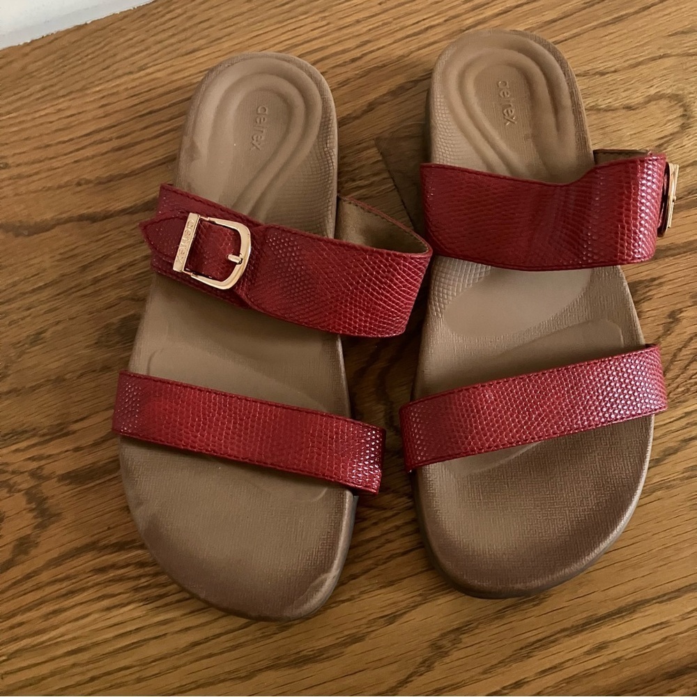 Aetrex Women's Mimi Red Lizard Adjustable Velcro Slide Sandals Orthotic US 6-6.5 - Picture 5 of 10